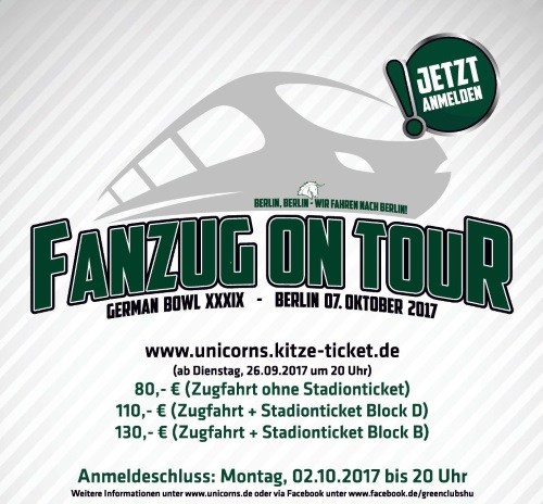 Unicorns-Fanzug zum German Bowl in Berlin