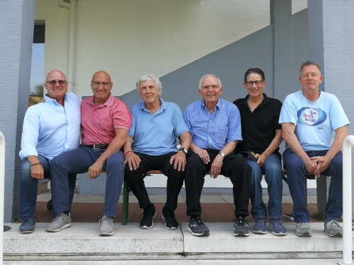 v.l.n.r: Holger Weishaupt, Alexander Sperber, Holger Obermann, Milt Fitzwater, Ward Carr und Chris Heyne beim 40 Jahre Jubiläumtreffen in Frankfurt