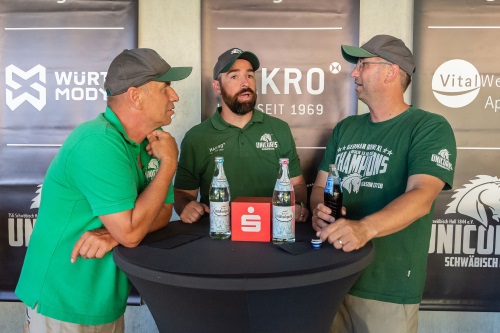 Schwäbisch Hall Unicorns Vorsitzender Jürgen Gehrke, Head Coach Jordan Neuman und Sportdirektor Siegfried Gehrke im Sommerinterview