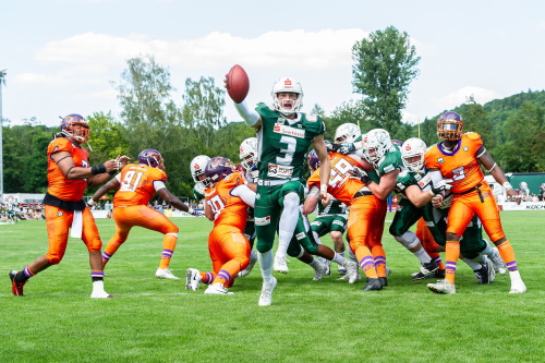 Jadrian Clark, Schwäbisch Hall Unicorns, läuft in die Endzone