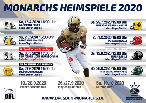 Die Heimspieltermine der Dresden Monarchs für die Saison 2020