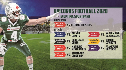 Die GFL Heimspieltermine der Schwäbisch Hall Unicorns stehen fest