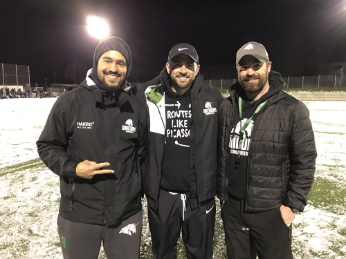 Unicorns-Receiver-Coach Joseph Joyner (links), Drew Lieberman (Mitte) und Unicorns-Head-Coach Jordan Neuman (rechts)