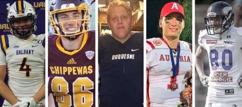 Die College Spieler der Dacia Vikings vlnr: Max Plank, Bernhard Raimann, Max Hradecny, Yannik Gruber und Toby Dvorak
