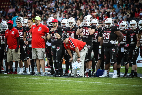 Troy Tomlin und die Coaches der New Yorker Lions Braunschweig