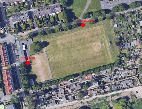 Luftbild Sportplatz Rhein-Main Rockets, Frankestraße in Bürgel