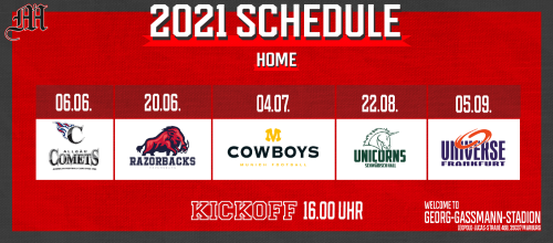 Heimspieltermine Marburg Mercenaries 2021